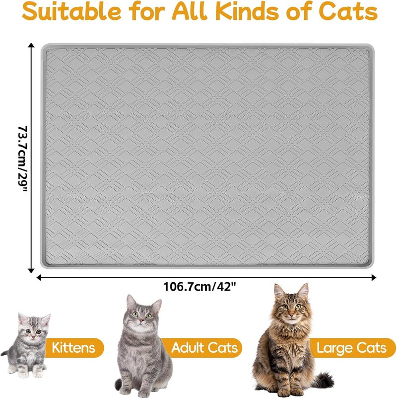 Lanstics Cat Food Mat, 42" x 29" Large Silicone Mat Cat Feeding Mat with Raised Edge Non-Slip Pet Feeding Mat for Food and Water Bowl, Easy to Clean, Floor Protection (Light Gray) - Image 2
